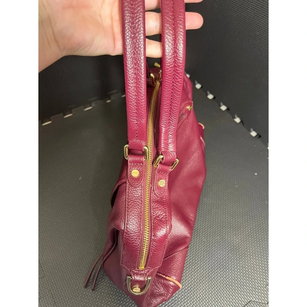 Ora Delphine Satchel Bag Womens Large Burgundy Pebbled Leather Gold Hardware